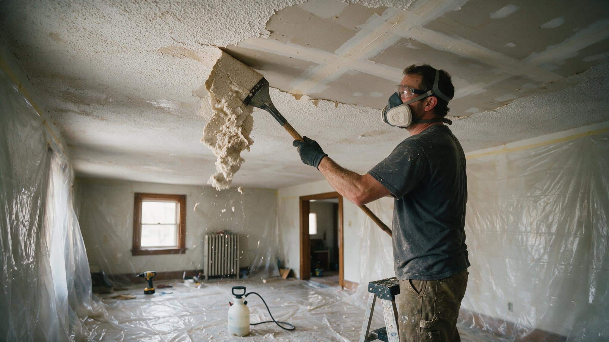 Popcorn ceiling removal cost in 2026: two numbers, not one